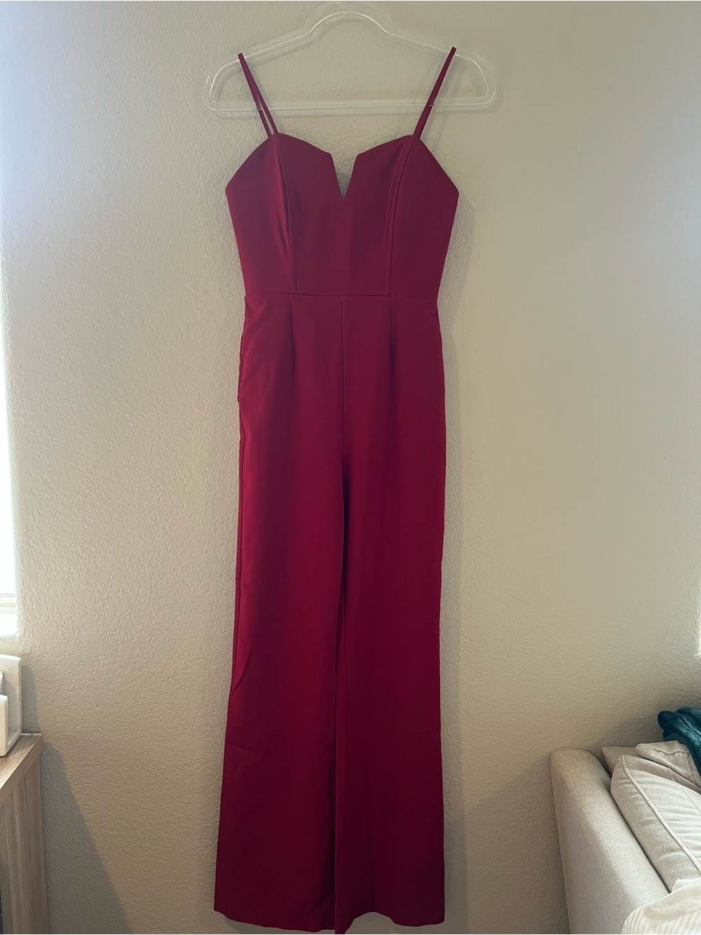 Socialite Burgundy Spaghetti-Strap Wide-Leg Jumpsuit